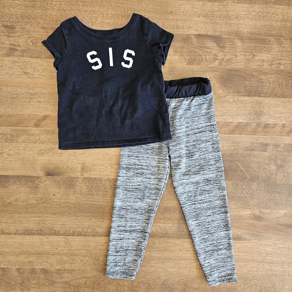 The Children's Place 2T “SIS” Graphic Tee & Diva Grey Leggings Set